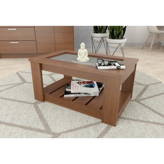 TABLE'S MESA RATONA RECTANGULAR C/VIDRIO 070X037X045 ART.2003 MELAMINA CAOBA
