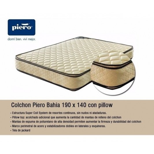 PIERO COLCHON BAHIA 140X190X026 RESORTES C/PILLOW TOP