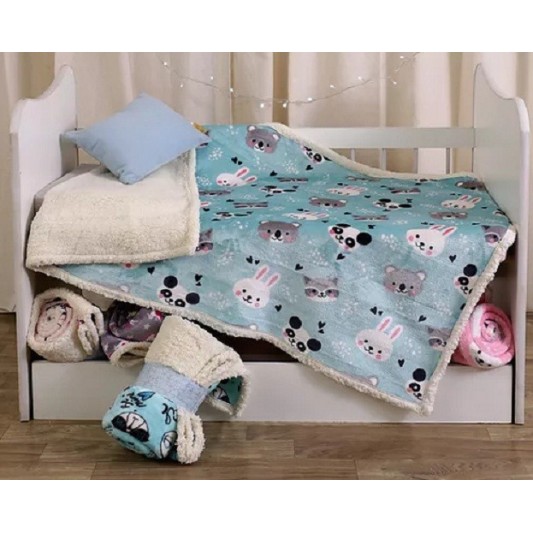 VIRIDIANA FRAZADA C FLEECE C/CORDERITO FUNC CELESTE