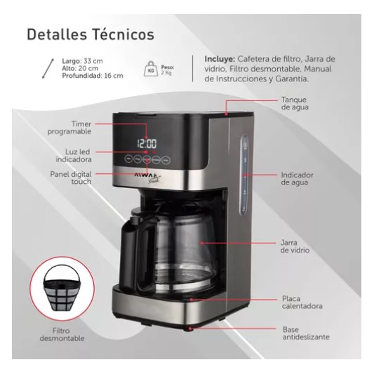 AIWA CAFETERA DE FILTRO AWK-CFD15I 1.5LT
