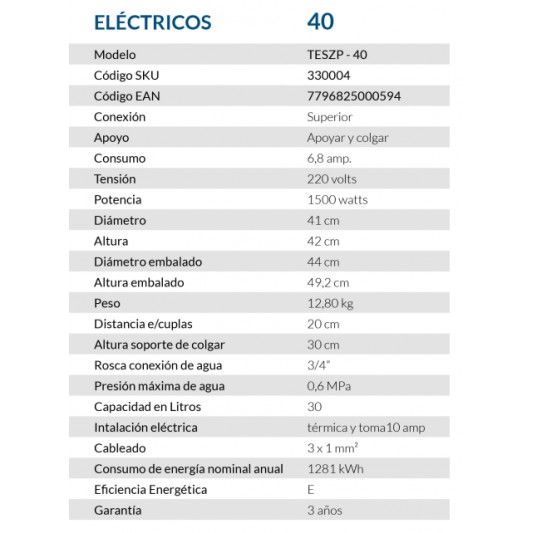 SEÑORIAL TERMOTANQUE 40 ELECTRICO 30... SEÑORIAL TERMOTANQUE 40 ELECTRICO 30...