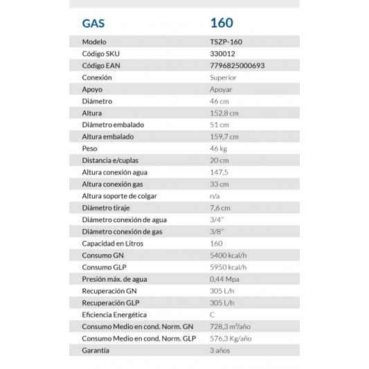 SEÑORIAL TERMOTANQUE 160 LTS GN L...