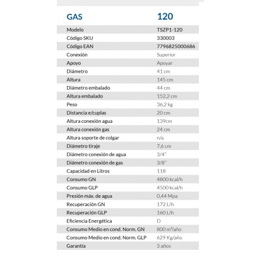 SEÑORIAL TERMOTANQUE 120 LTS  GN L... SEÑORIAL TERMOTANQUE 120 LTS  GN L...