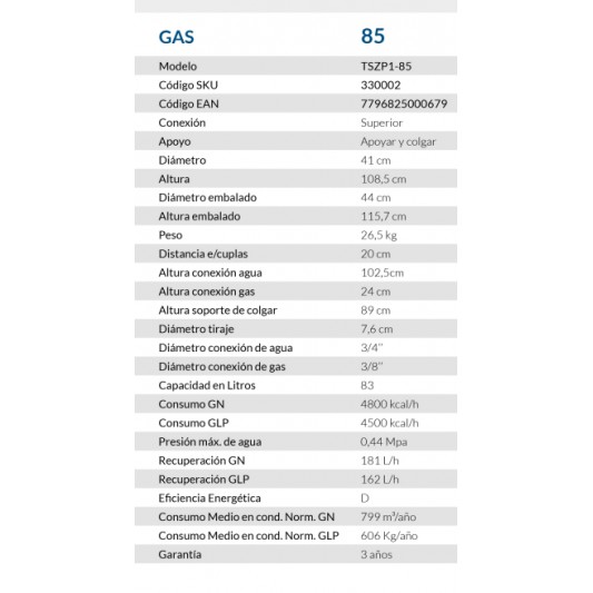 SEÑORIAL TERMOTANQUE 85 LTS GN L...