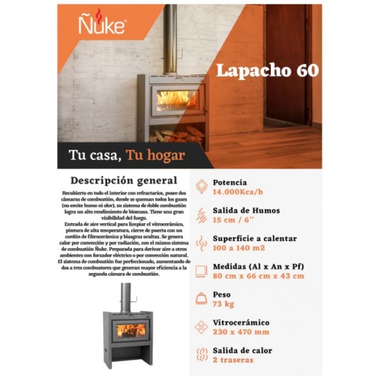 ÑUKE ESTUFA A LEÑA PV-LAPACHO 60...