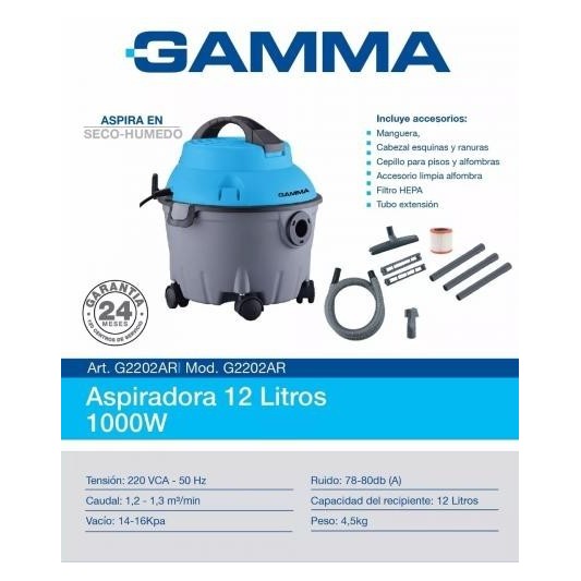 GAMMA ASPIRADORA 12 LITROS G2202AR LIQUIDOS/POLVOS 1000 W